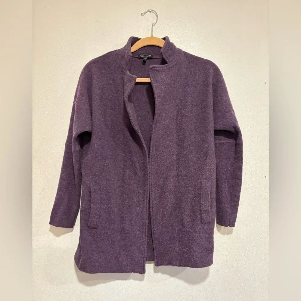 Eileen Fisher Plum Merino Wool Open Front Cardigan Jacket Size Small